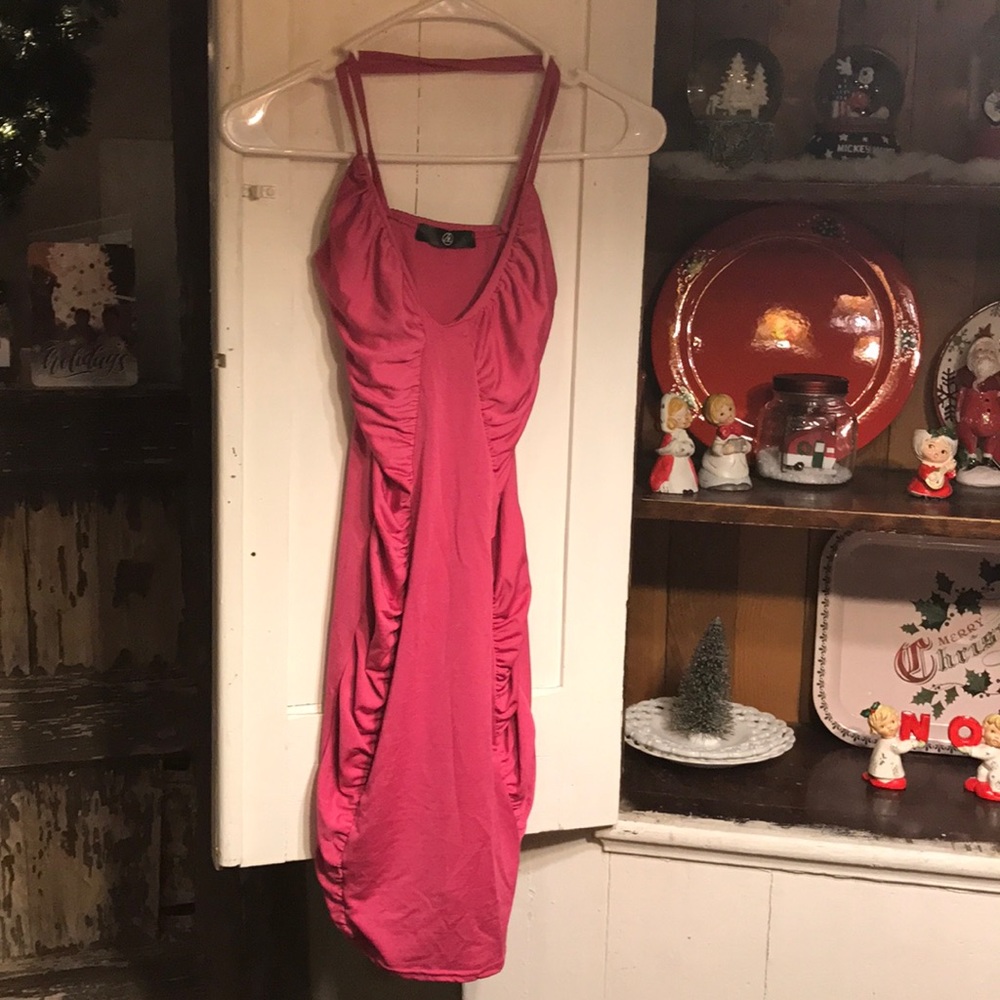Short form fitting pink dress
